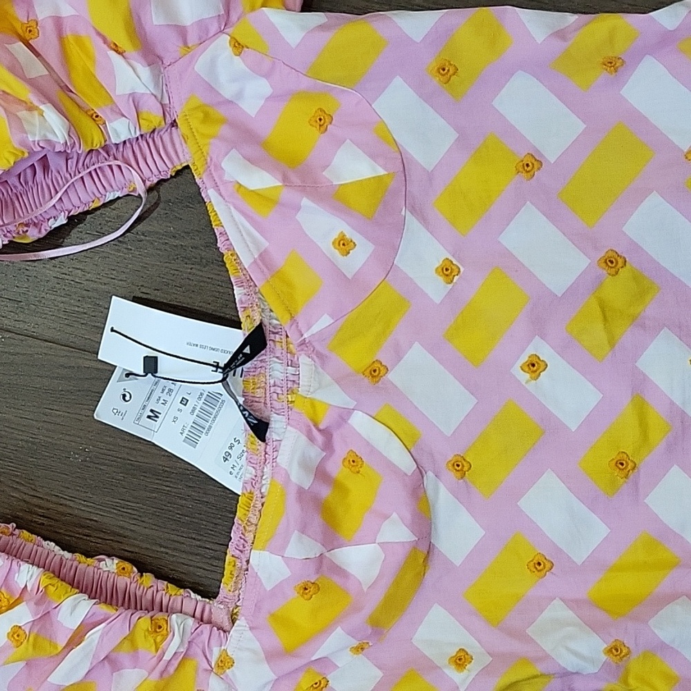 Zara Pink and Yellow Puff Sleeve Top - Picture 11 of 11